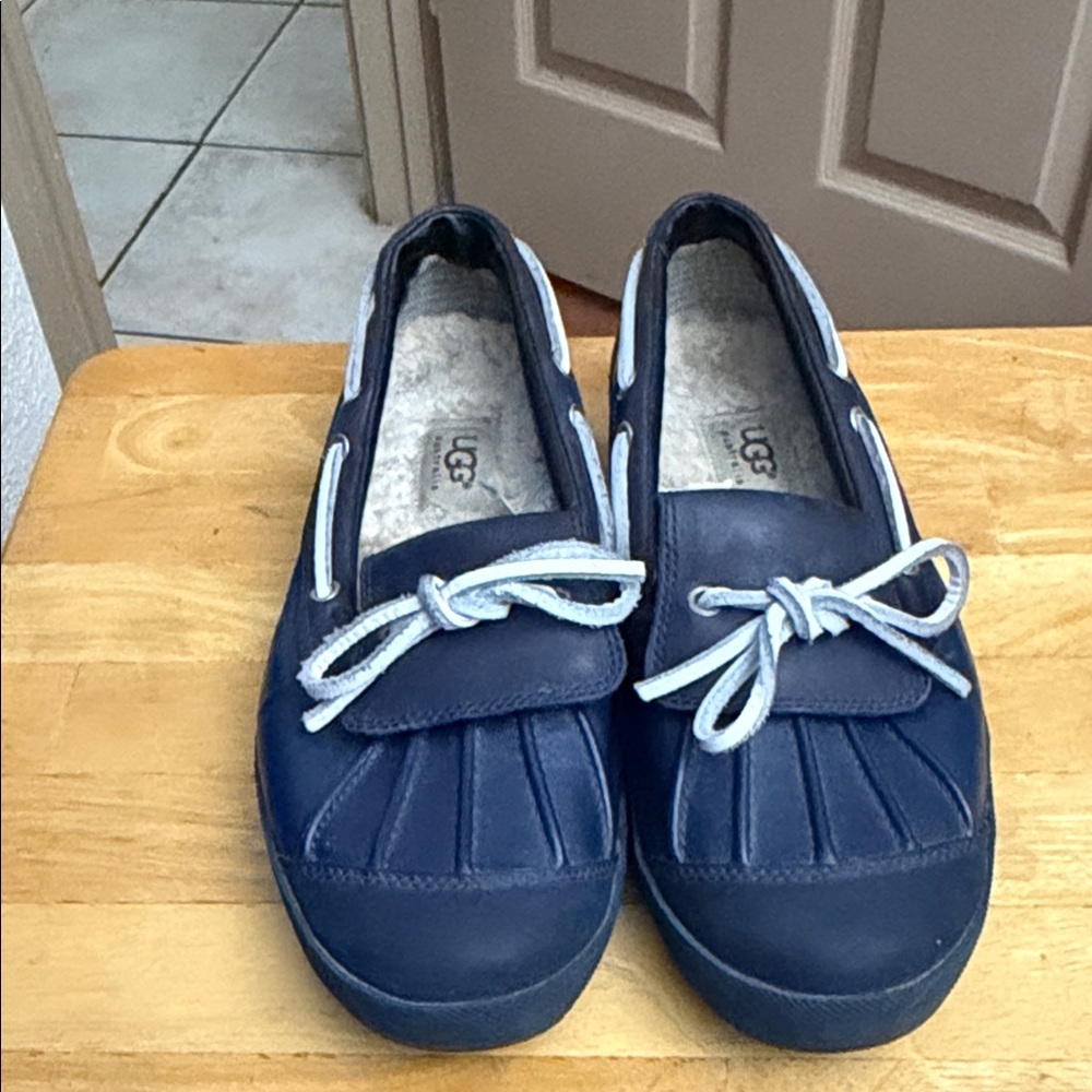 UGG Navy Loafers with White Bow